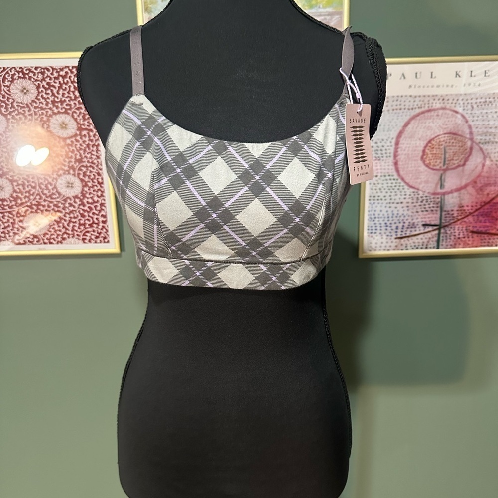 💕NWT Fenty Gray and Purple Plaid Bralette